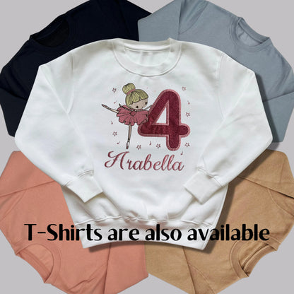 Personalised Embroidered Children's Birthday Top: Ballet Dancer Design