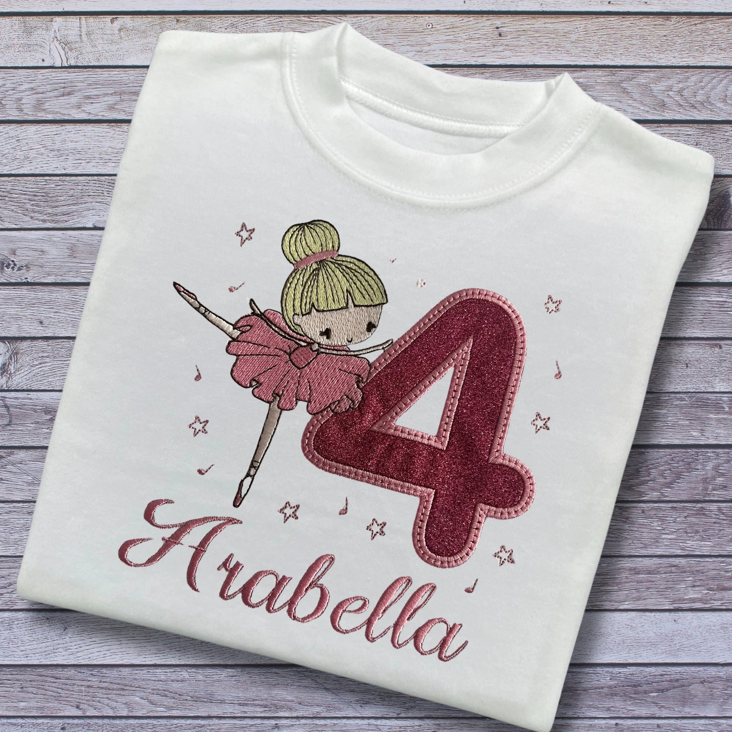 Personalised Embroidered Children's Birthday Top: Ballet Dancer Design