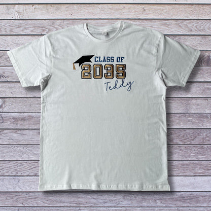 Personalised Embroidered Children's Class of 20xx Handprint Keepsake T-Shirt.