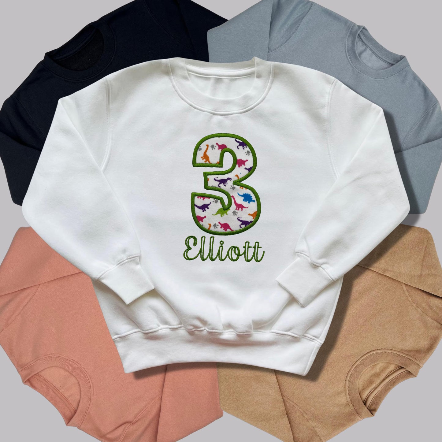 Personalised Embroidered Children's Birthday Top: Dinosaur Fabric Number