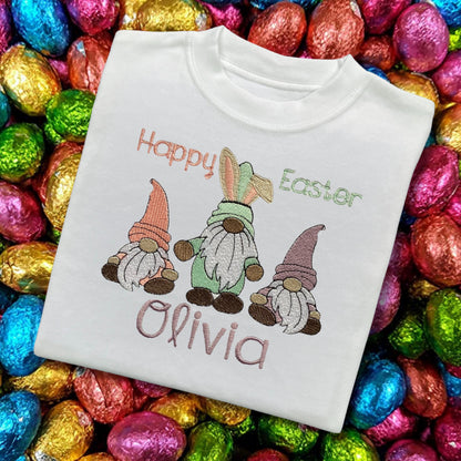 Personalised Embroidered Children's Easter Top: Gnome Design