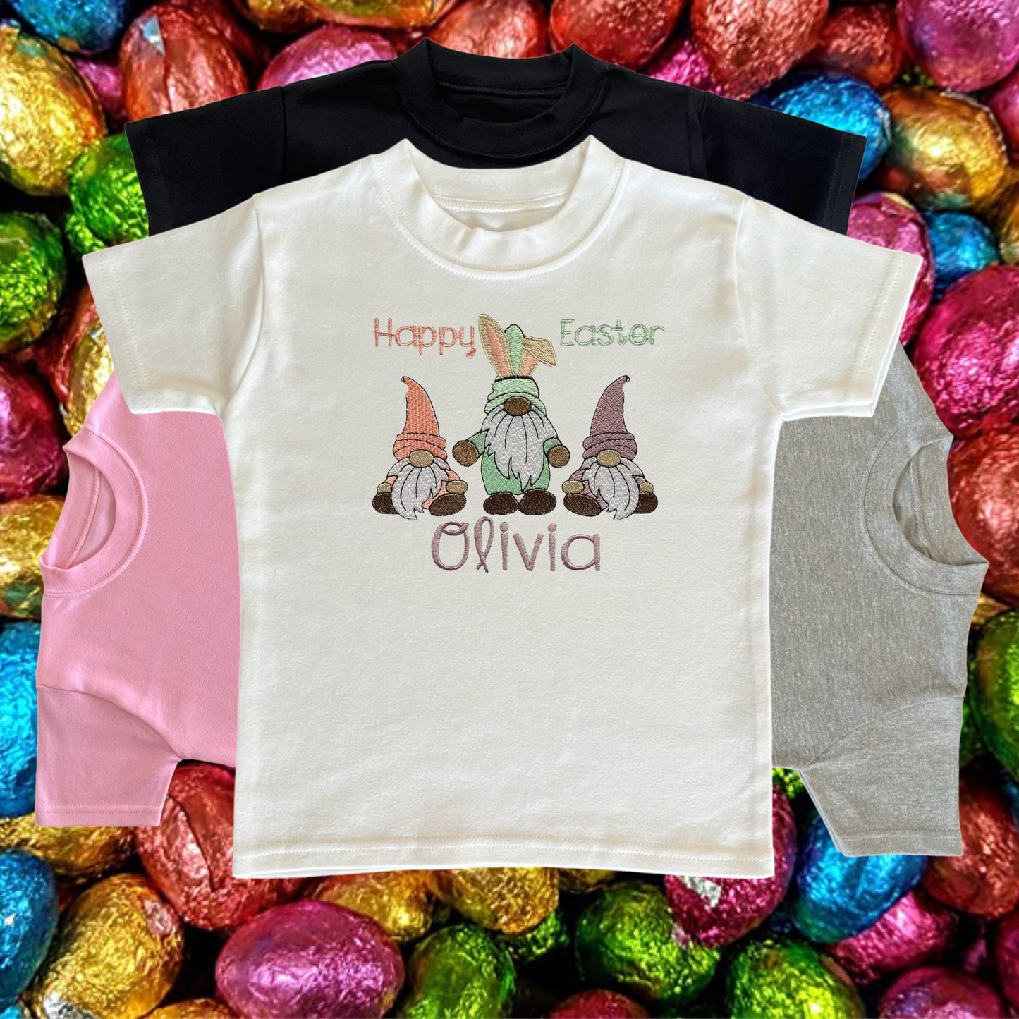Personalised Embroidered Children's Easter Top: Gnome Design