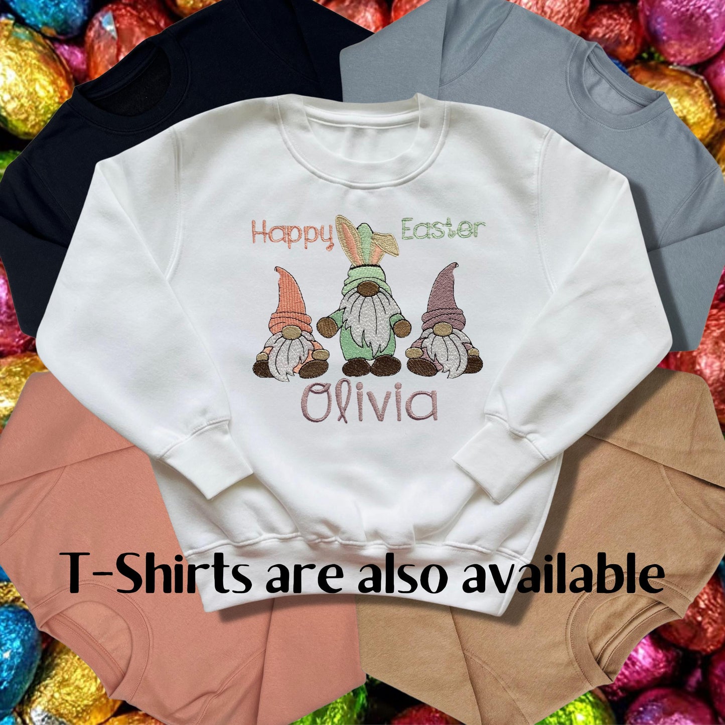 Personalised Embroidered Children's Easter Top: Gnome Design