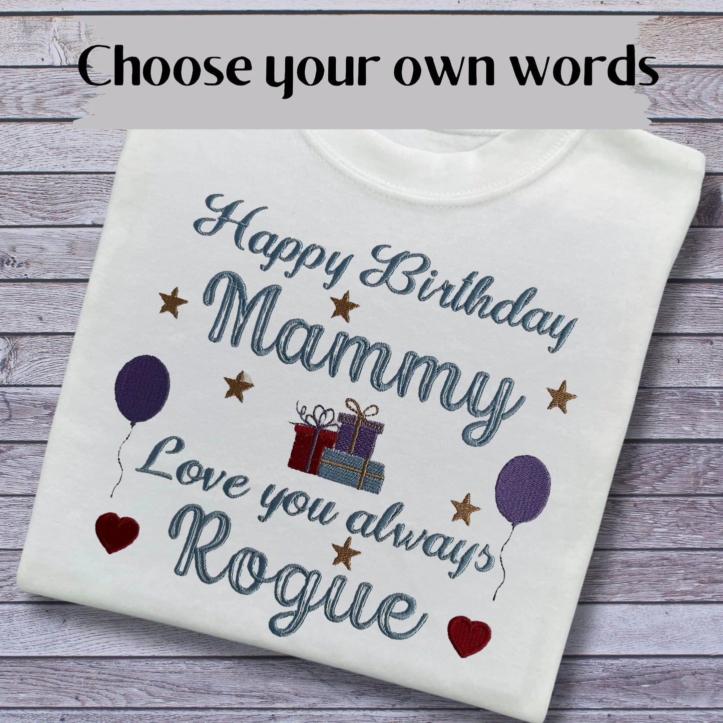 Embroidered Birthday T-Shirt: Personalised Kids Gift for Mummy, Daddy, Nana