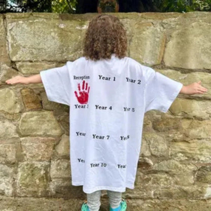Personalised Embroidered Children's Class of 20xx Handprint Keepsake T-Shirt.