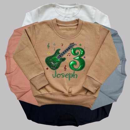 Personalised Embroidered Children's Birthday Top: Glittery Guitar Design