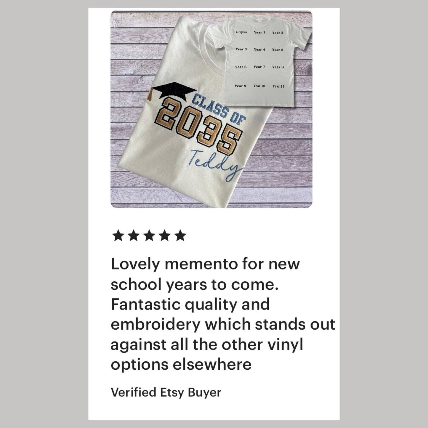 Personalised Embroidered Children's Class of 20xx Handprint Keepsake T-Shirt.