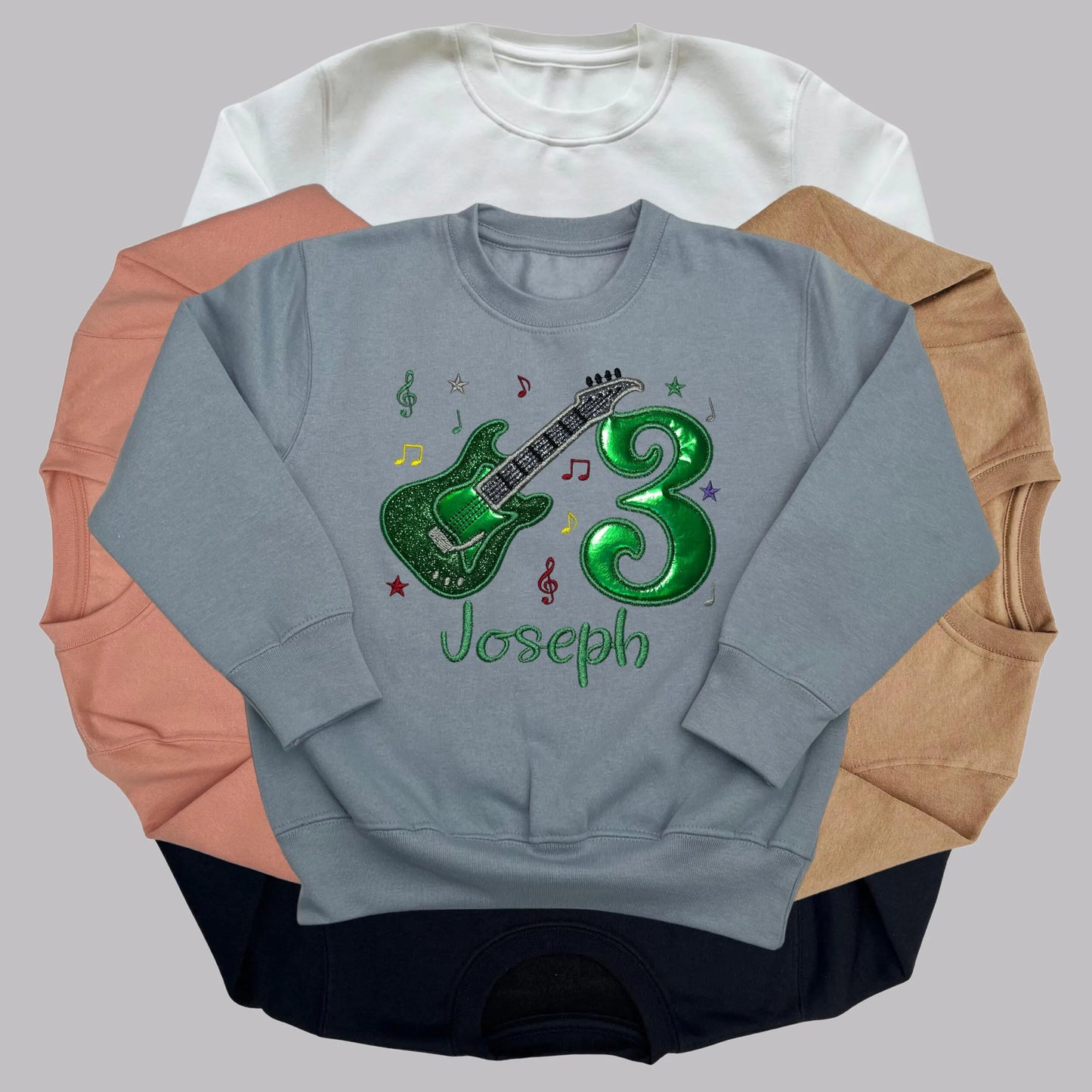 Personalised Embroidered Children's Birthday Top: Glittery Guitar Design