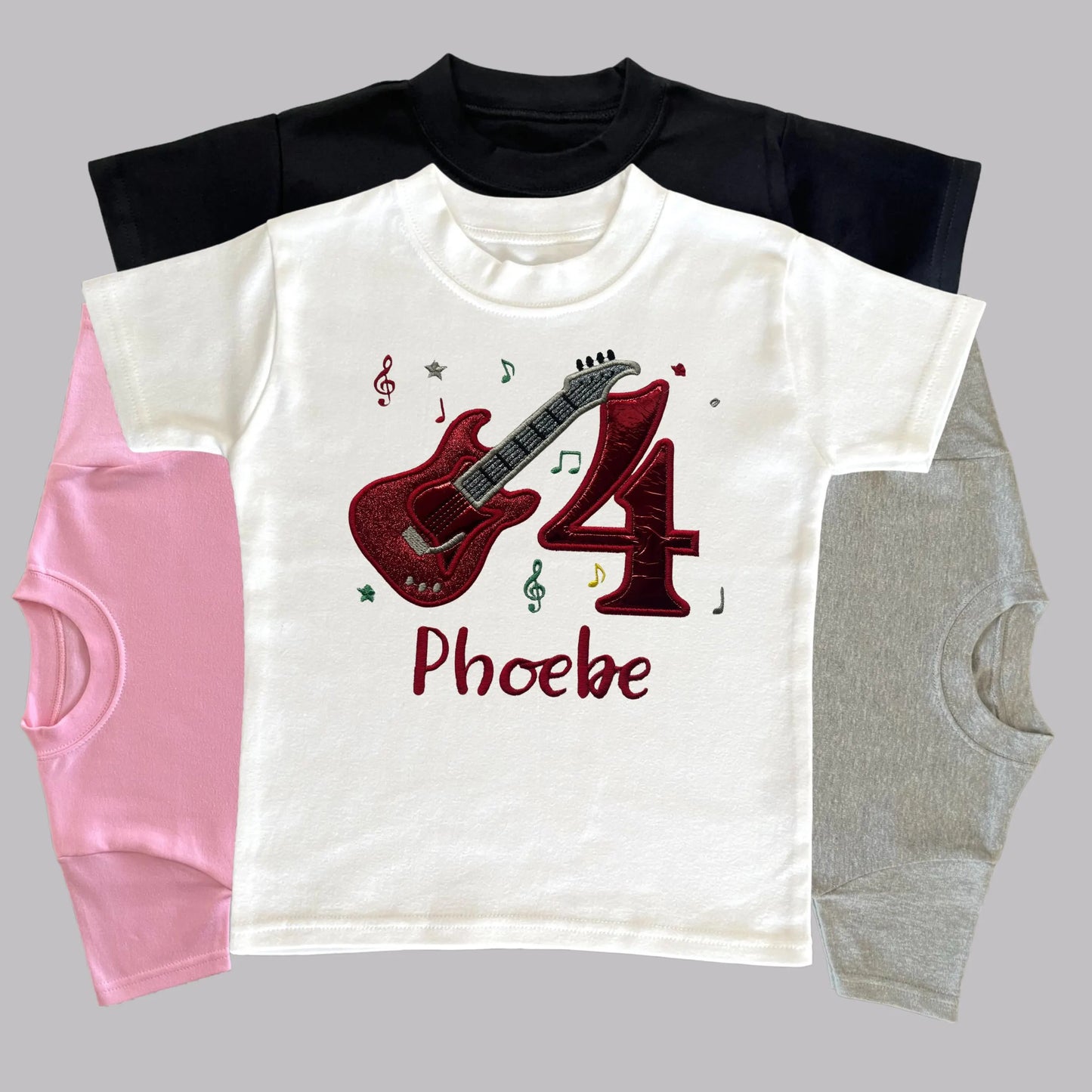 Personalised Embroidered Children's Birthday Top: Glittery Guitar Design