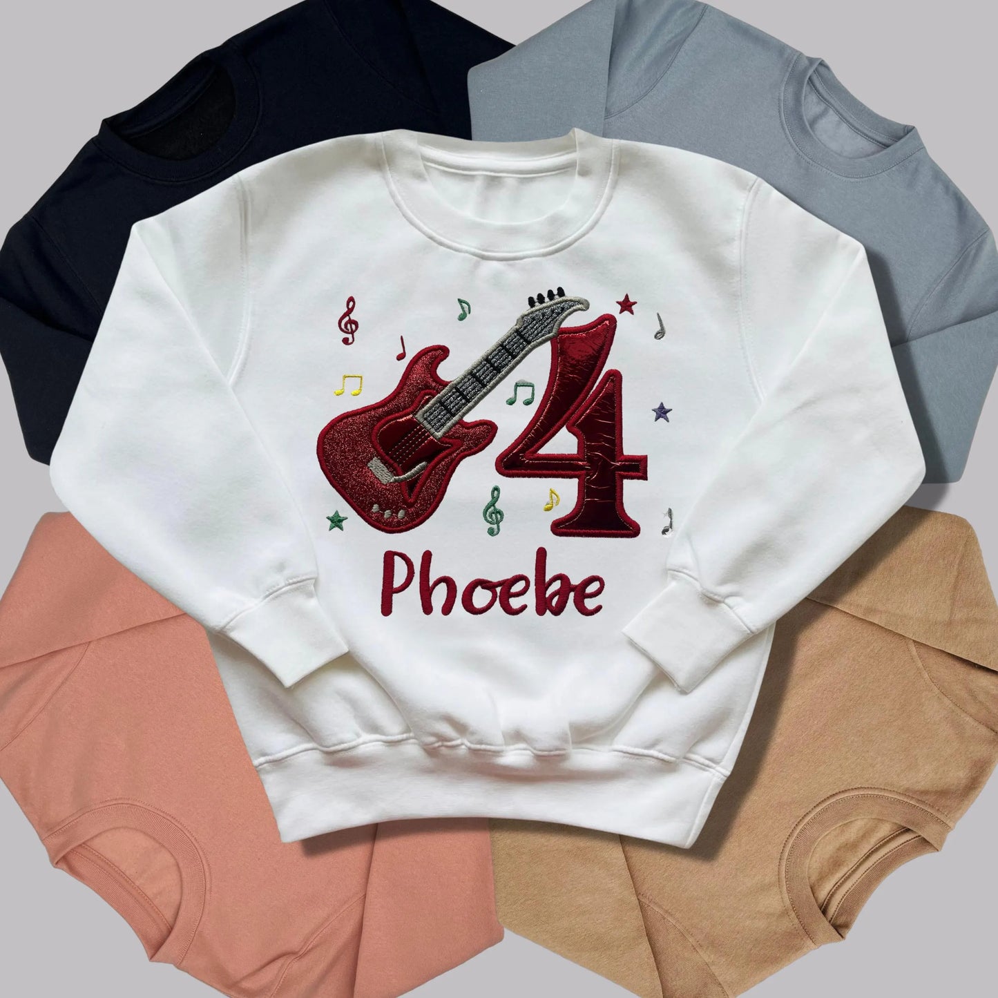 Personalised Embroidered Children's Birthday Top: Glittery Guitar Design