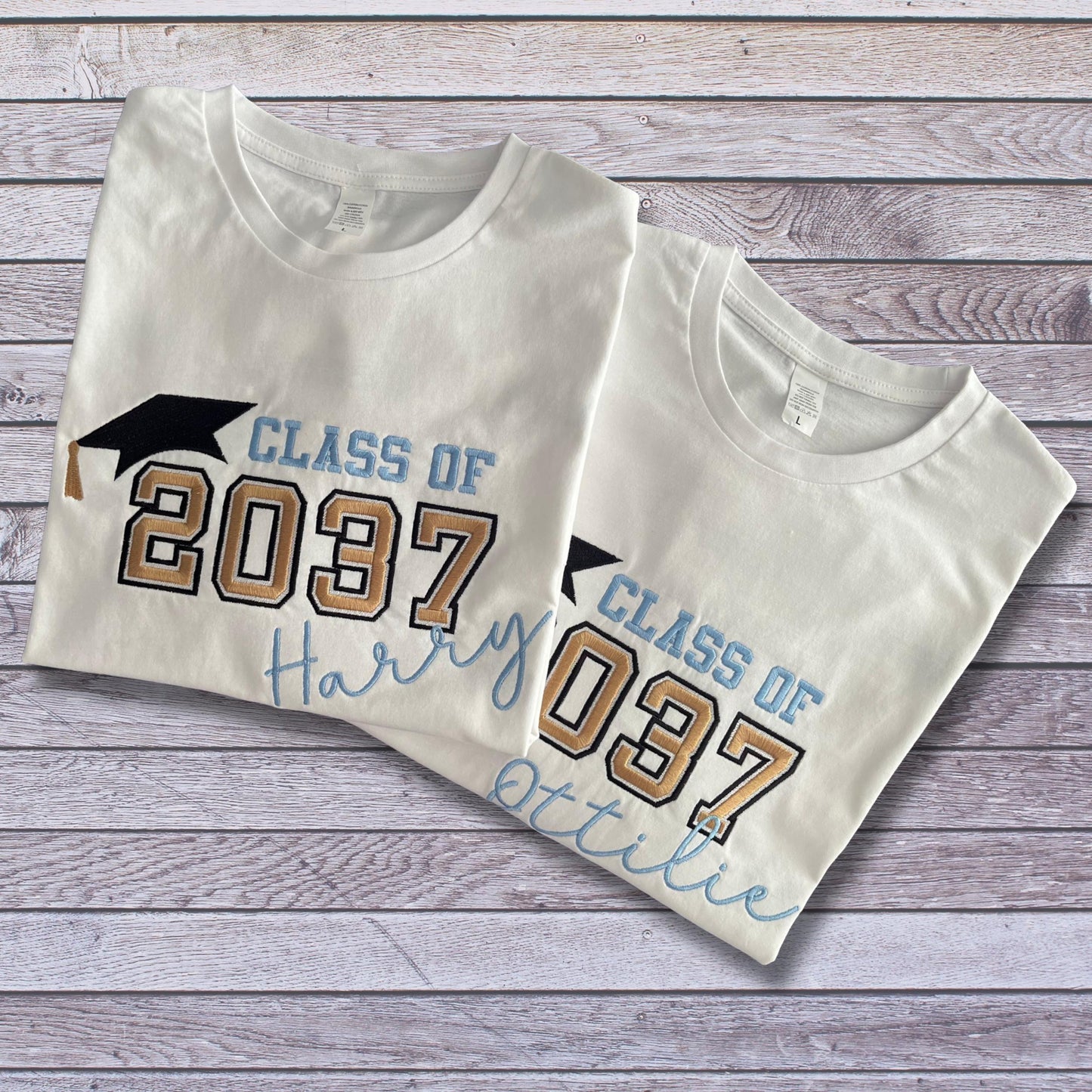 Personalised Embroidered Children's Class of 20xx Handprint Keepsake T-Shirt.