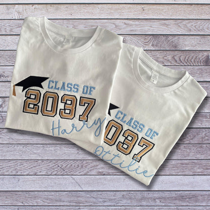 Personalised Embroidered Children's Class of 20xx Handprint Keepsake T-Shirt.