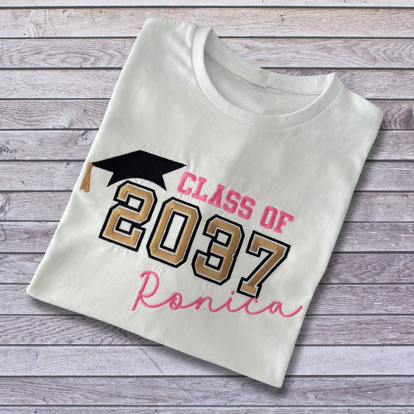 Personalised Embroidered Children's Class of 20xx Handprint Keepsake T-Shirt.