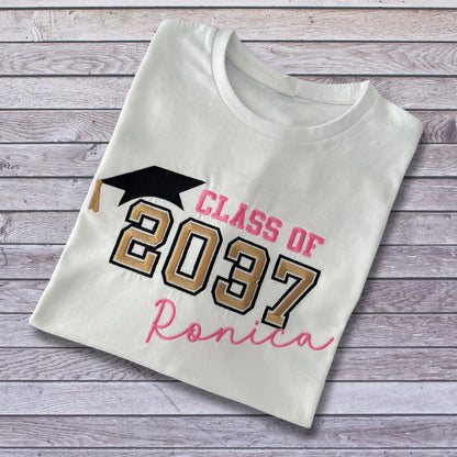 Personalised Embroidered Children's Class of 20xx Handprint Keepsake T-Shirt.