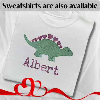 Personalised Embroidered Children's Valentine's Top: Dinosaur Design