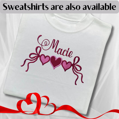 Personalised Embroidered Children's Valentine's Top:  Heart Banner Design