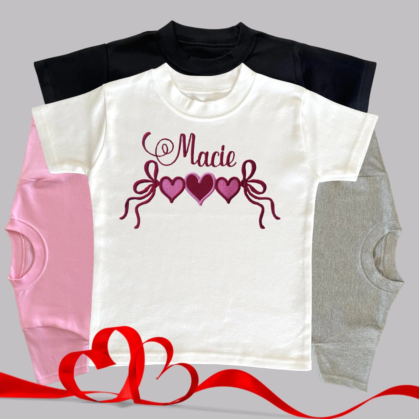 Personalised Embroidered Children's Valentine's Top:  Heart Banner Design