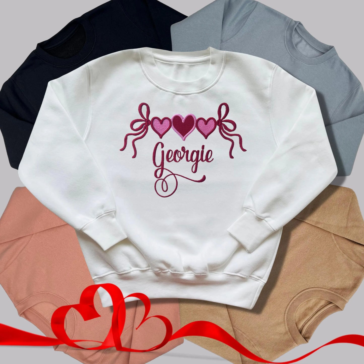 Personalised Embroidered Children's Valentine's Top:  Heart Banner Design