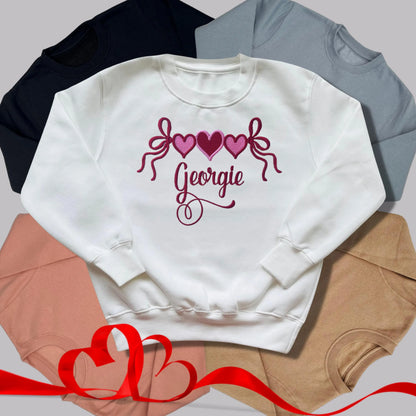 Personalised Embroidered Children's Valentine's Top:  Heart Banner Design
