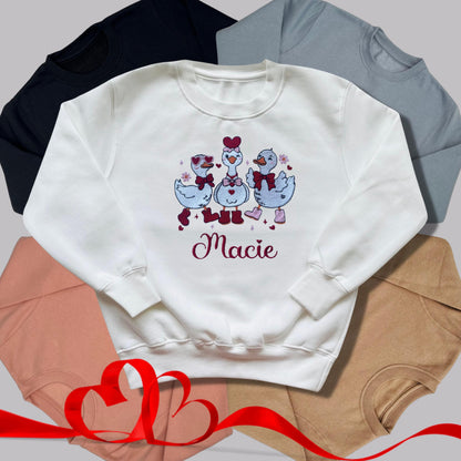 Personalised Embroidered Children's Valentine's Top: Geese Design