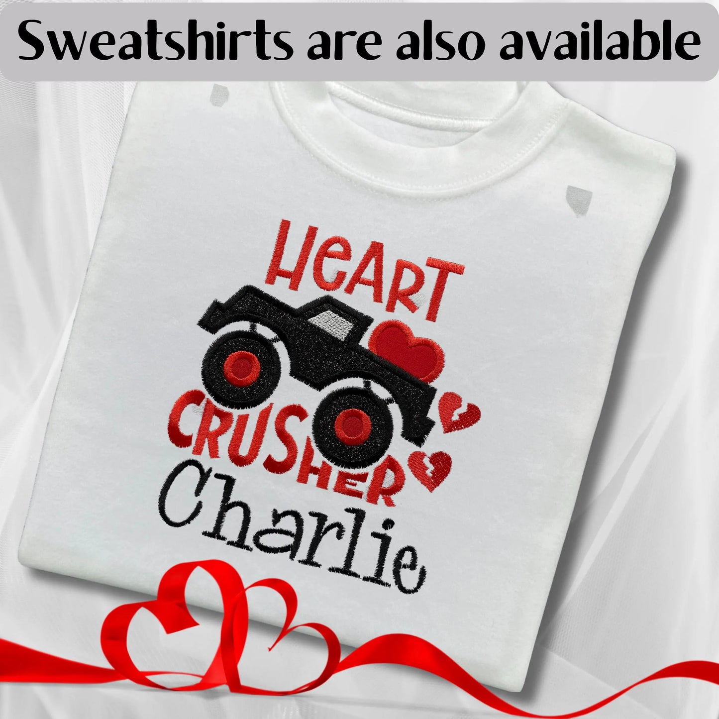 Personalised Embroidered Children's Valentine's Top: Truck Design.