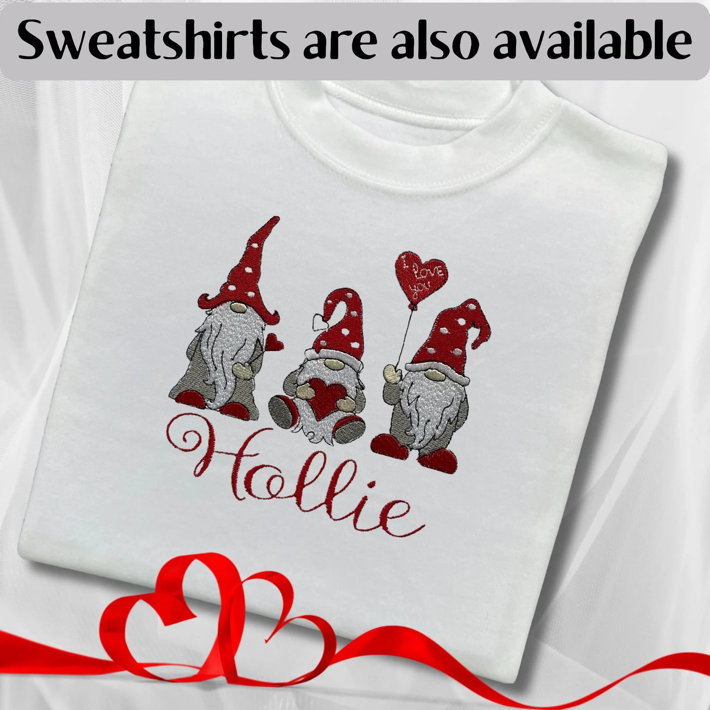 Personalised Embroidered Children's Valentine's Top: Gnome Design.