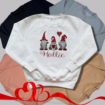 Personalised Embroidered Children's Valentine's Top: Gnome Design.