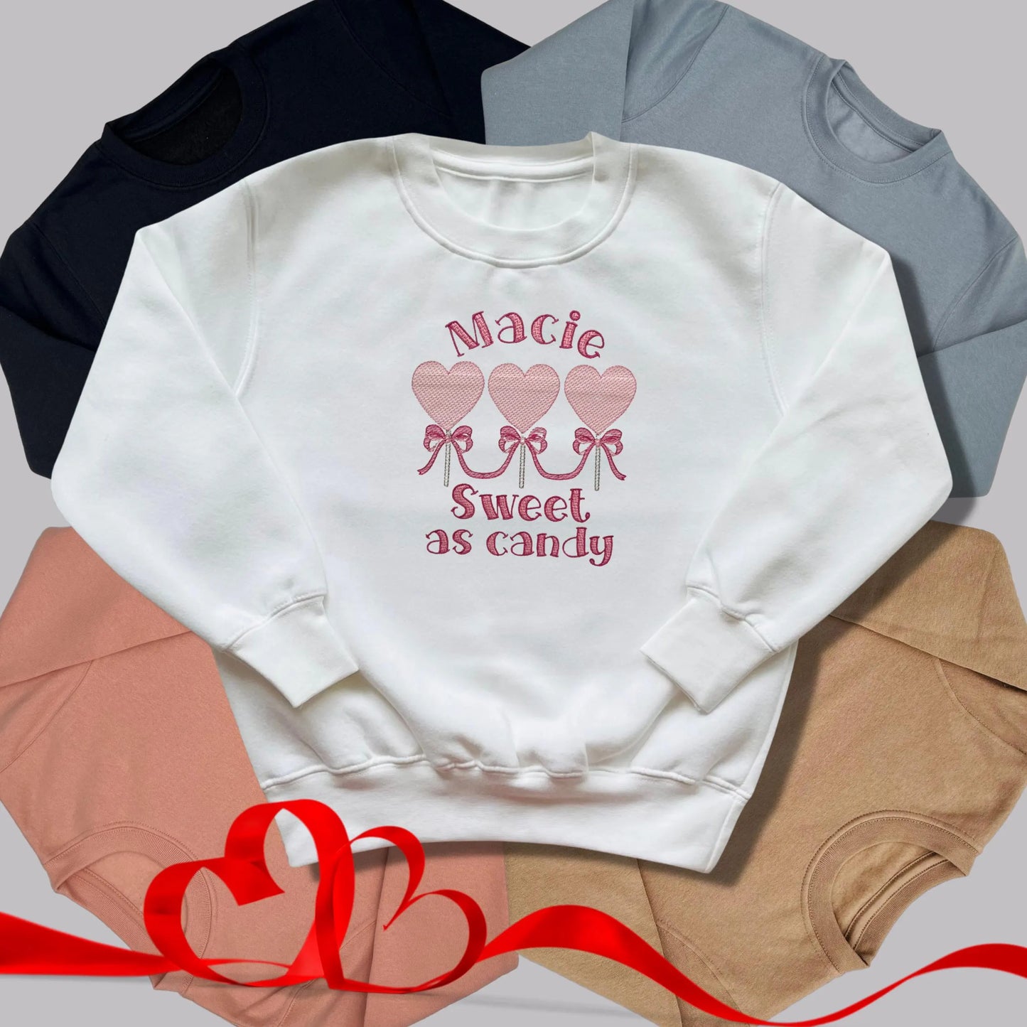 Personalised Embroidered Children's Valentine's Top: Lollipop Heart Design.