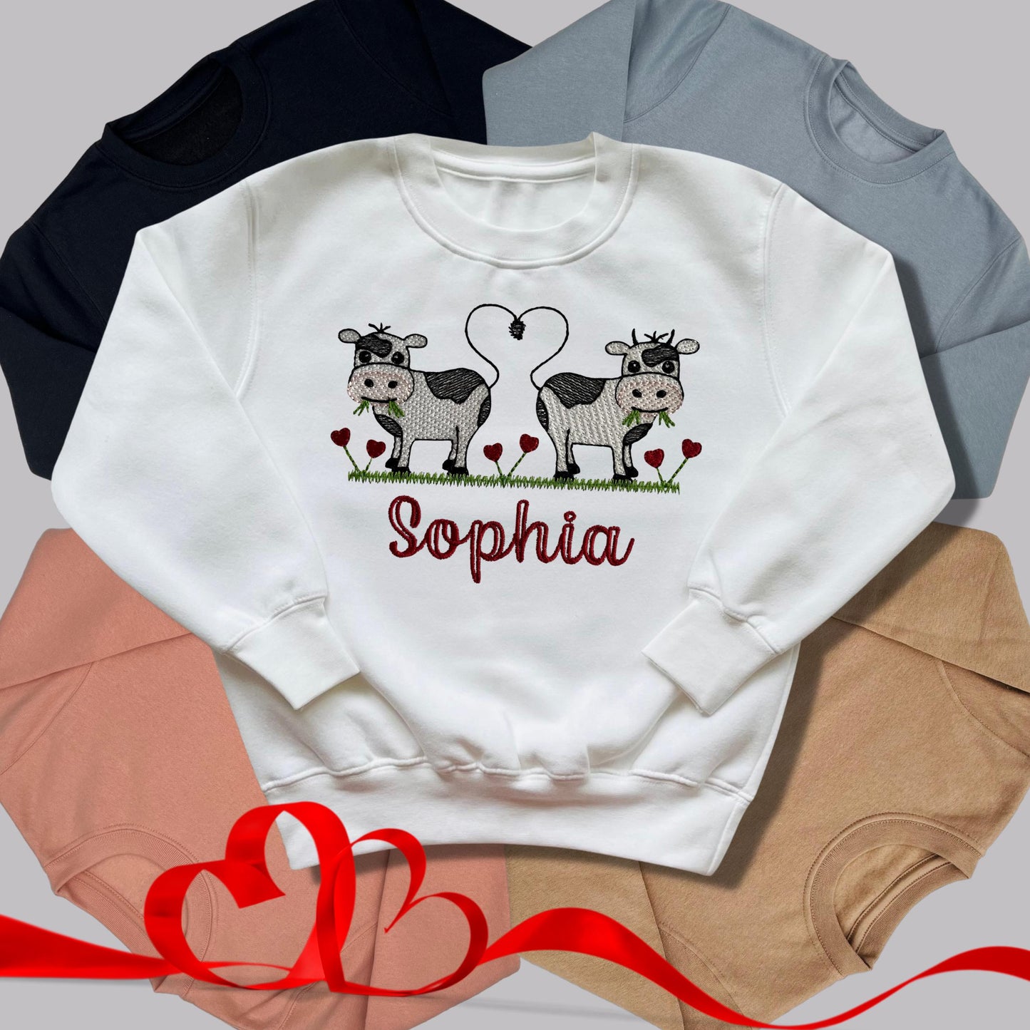 Personalised Embroidered Children's Valentine's Top: Cow Design.