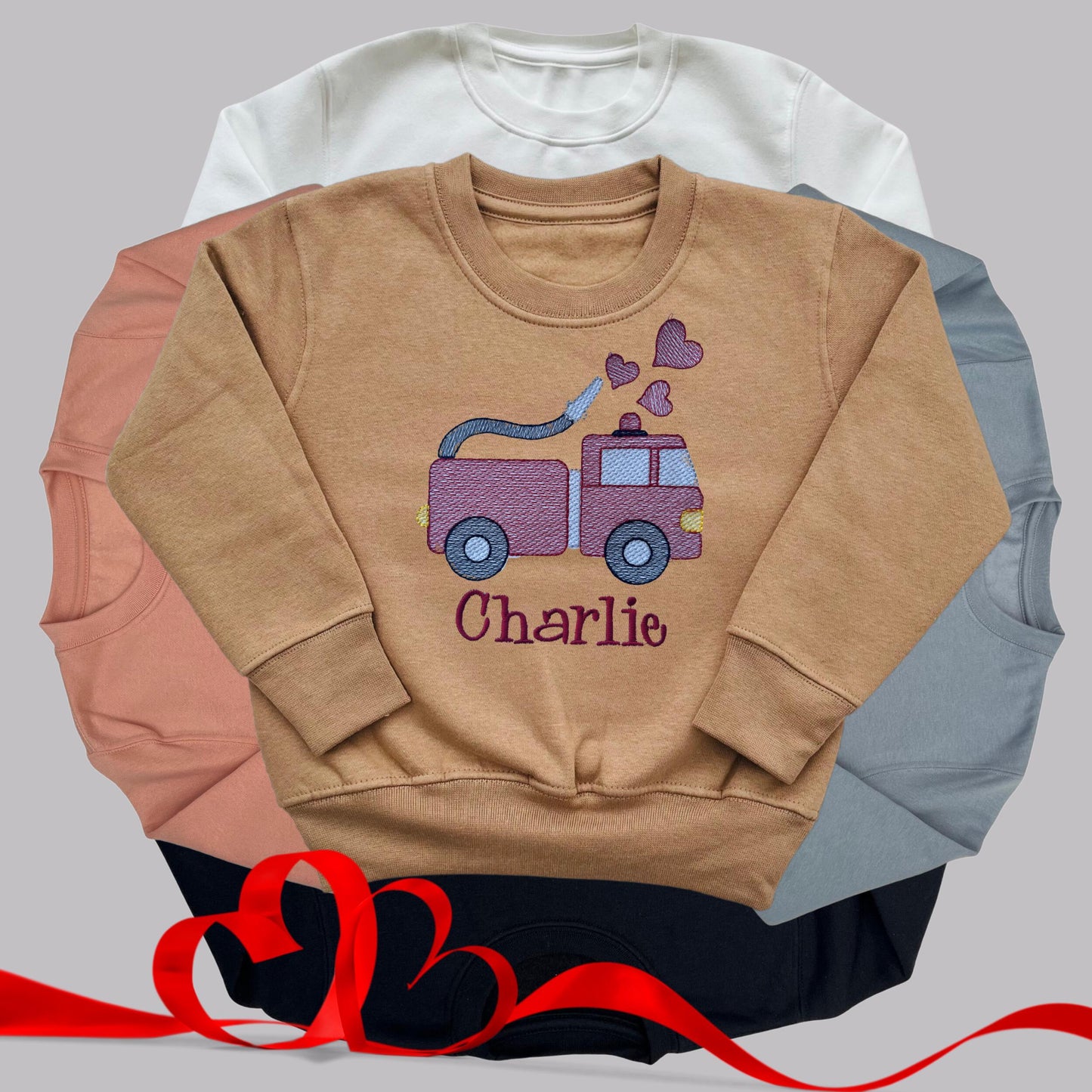 Personalised Embroidered Children's Valentine's Top: Fire Engine Design
