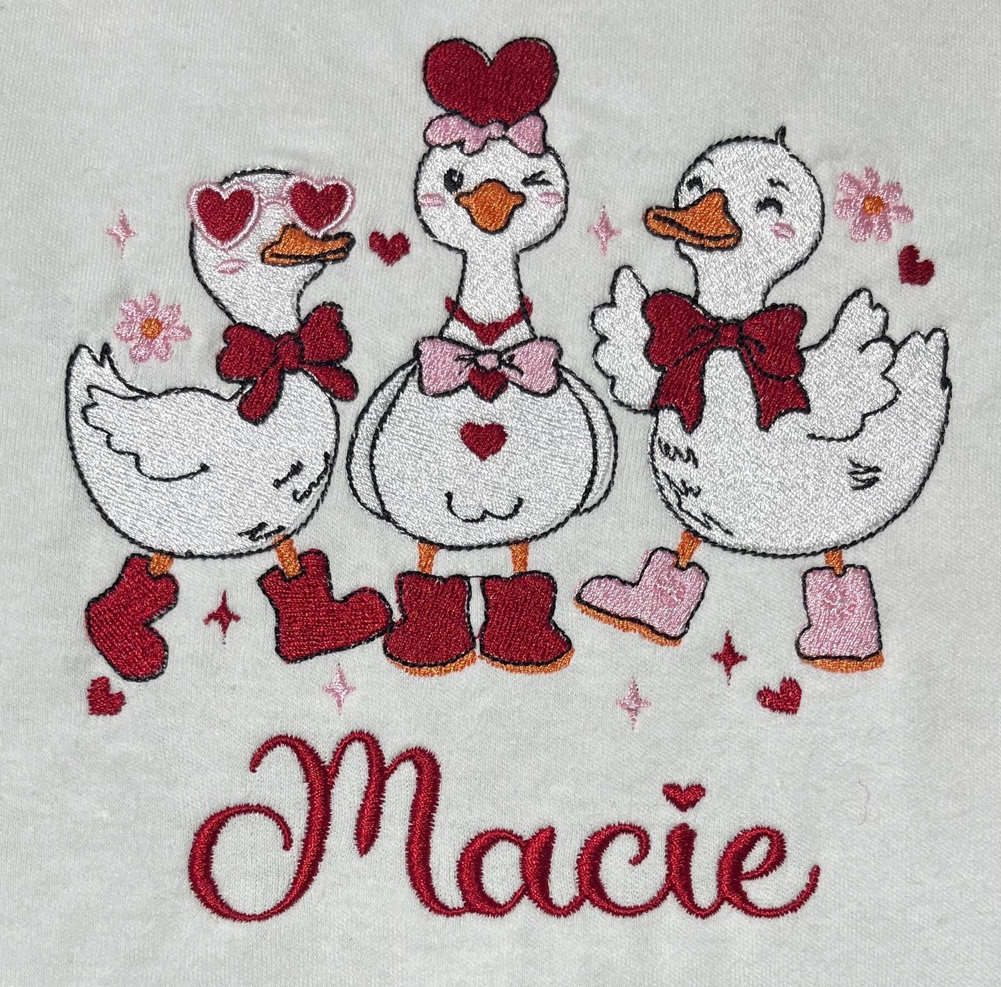 Personalised Embroidered Children's Valentine's Top: Geese Design