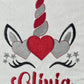 Personalised Embroidered Children's Valentine's Top: Unicorn Design.