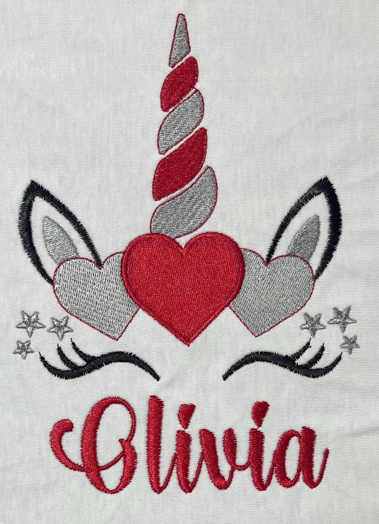 Personalised Embroidered Children's Valentine's Top: Unicorn Design.