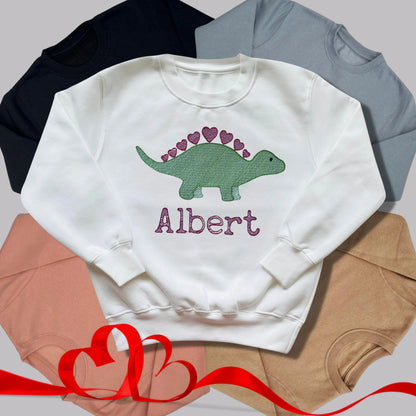 Personalised Embroidered Children's Valentine's Top: Dinosaur Design