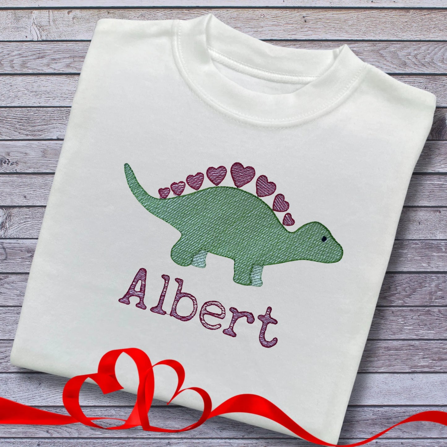 Personalised Embroidered Children's Valentine's Top: Dinosaur Design