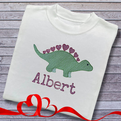 Personalised Embroidered Children's Valentine's Top: Dinosaur Design