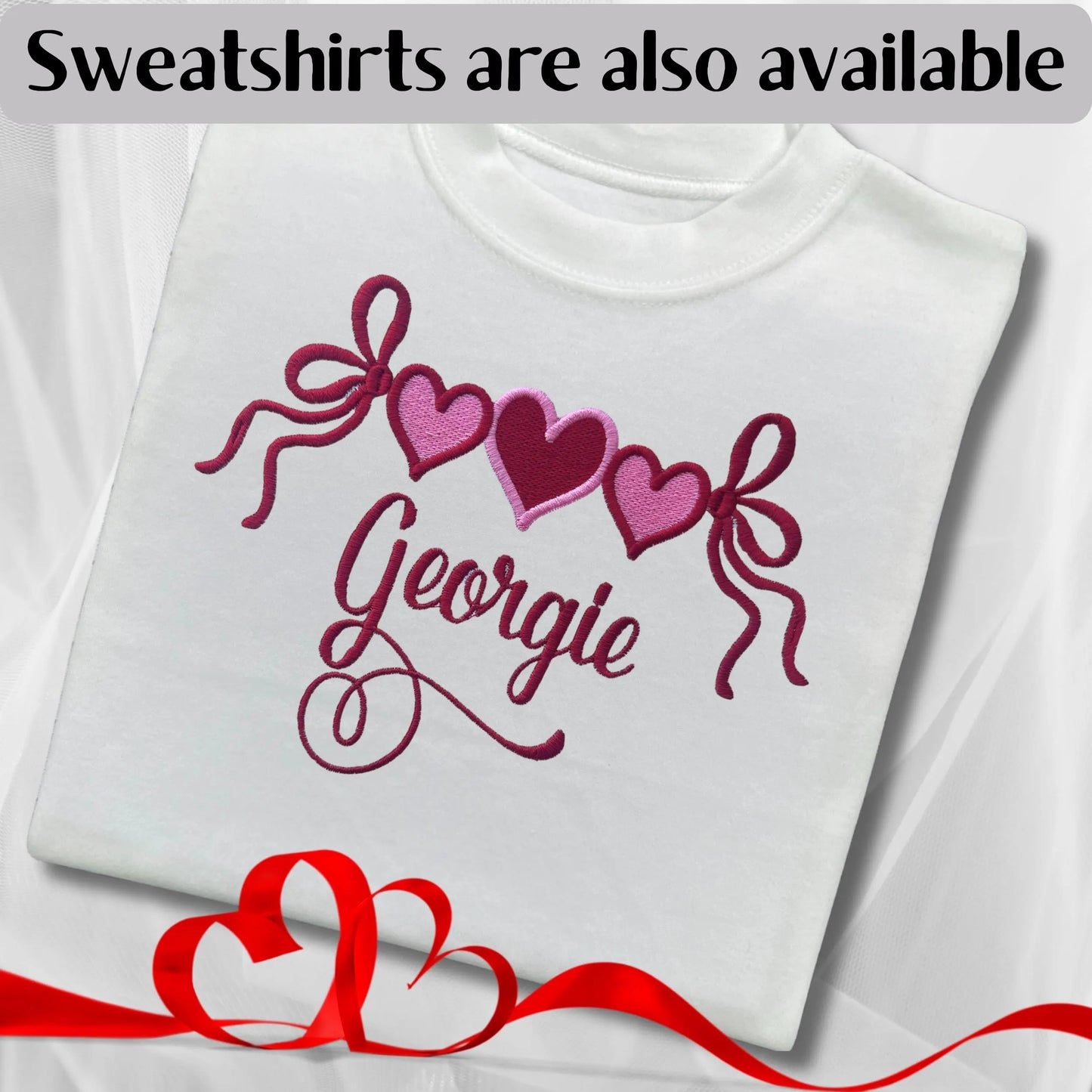 Personalised Embroidered Children's Valentine's Top:  Heart Banner Design