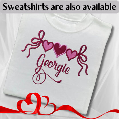 Personalised Embroidered Children's Valentine's Top:  Heart Banner Design
