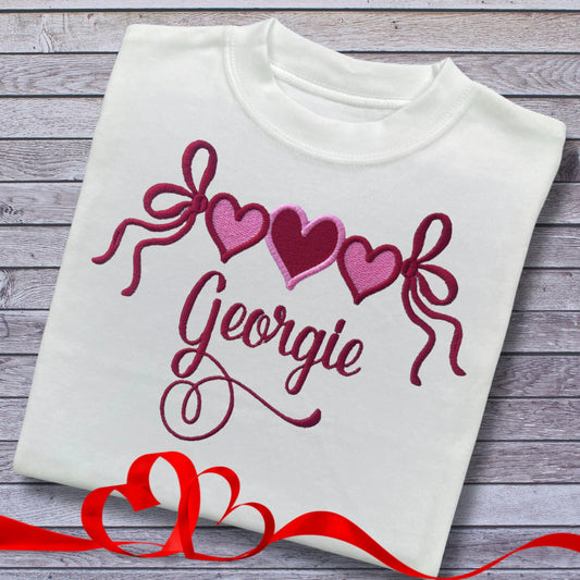 Personalised Embroidered Children's Valentine's Top:  Heart Banner Design