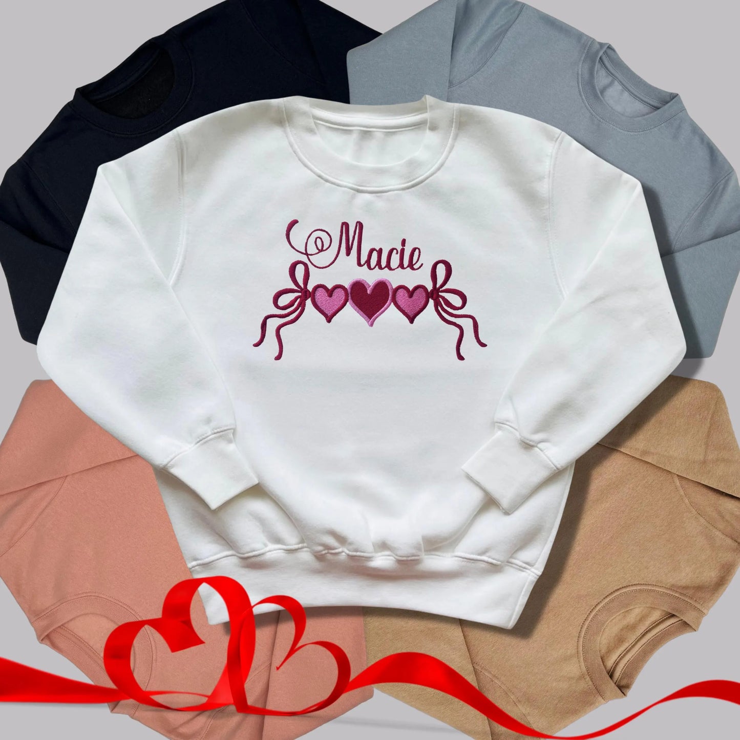 Personalised Embroidered Children's Valentine's Top:  Heart Banner Design