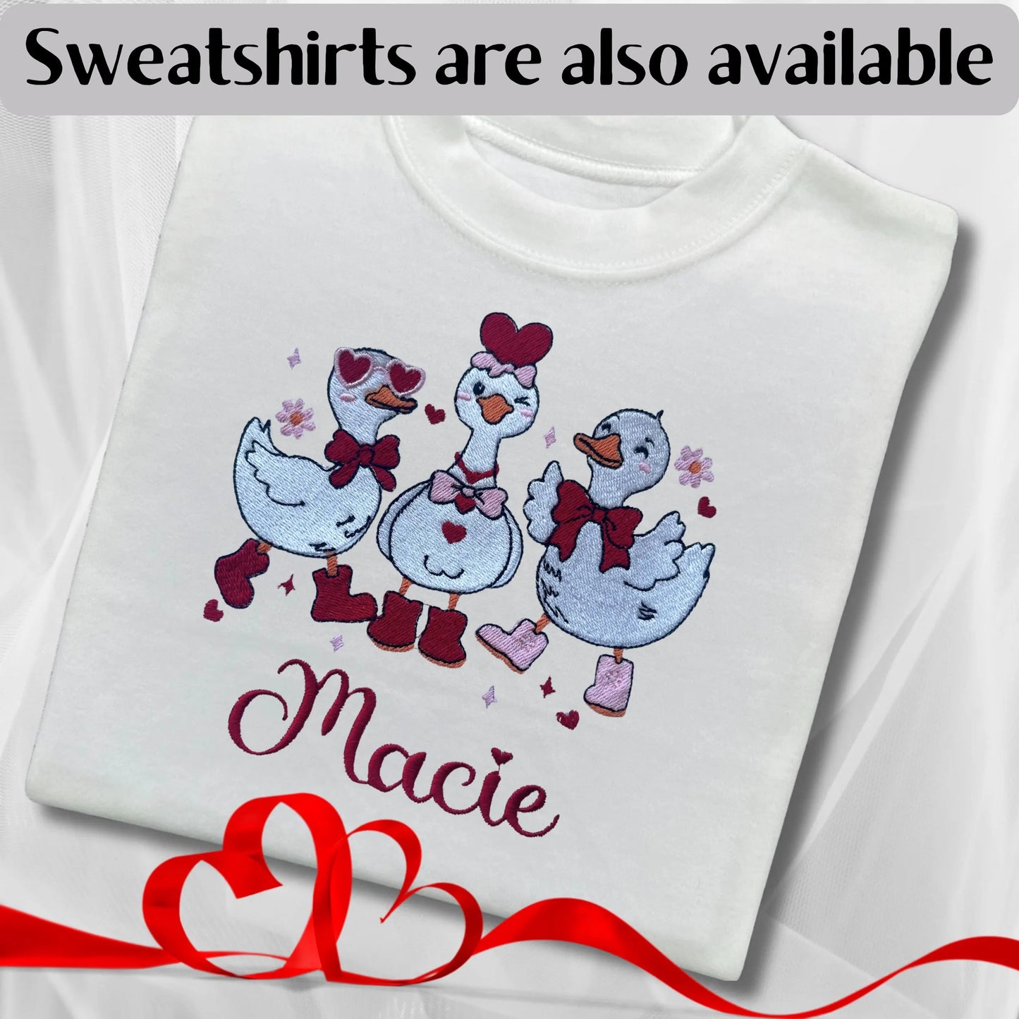Personalised Embroidered Children's Valentine's Top: Geese Design