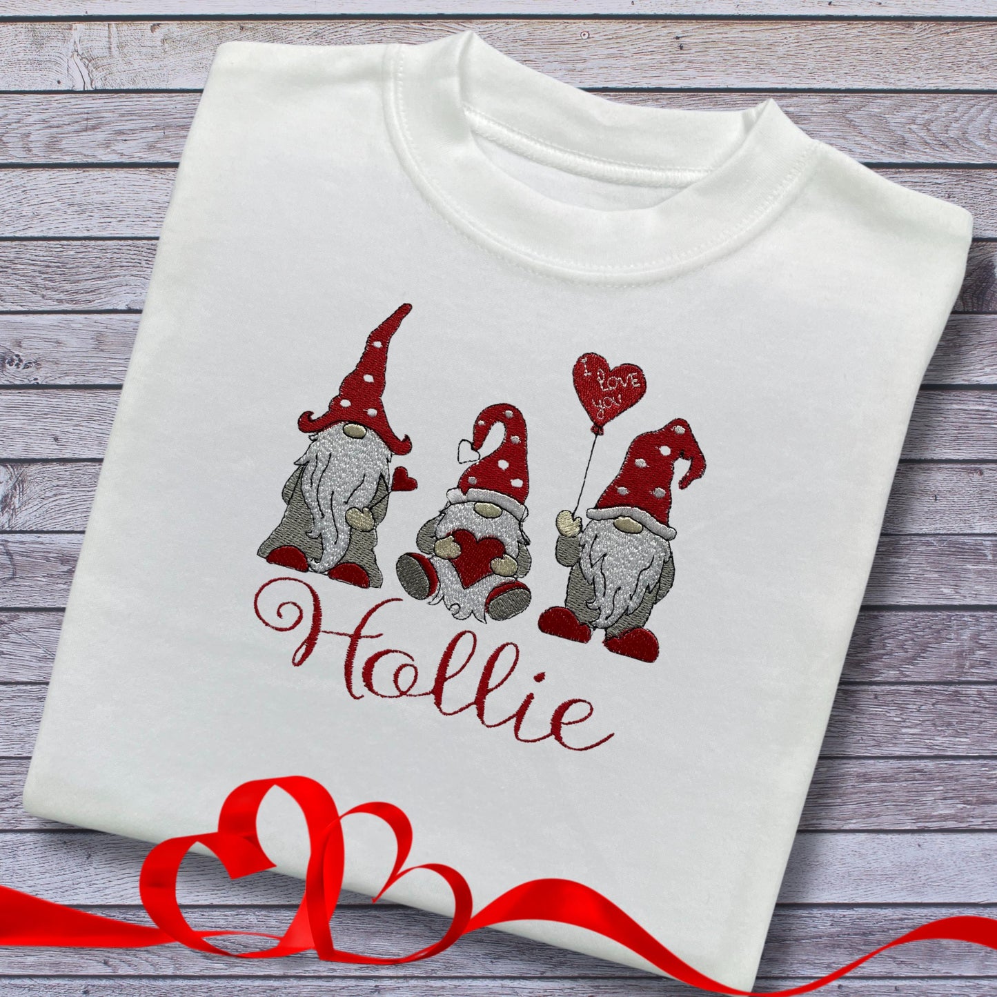 Personalised Embroidered Children's Valentine's Top: Gnome Design.