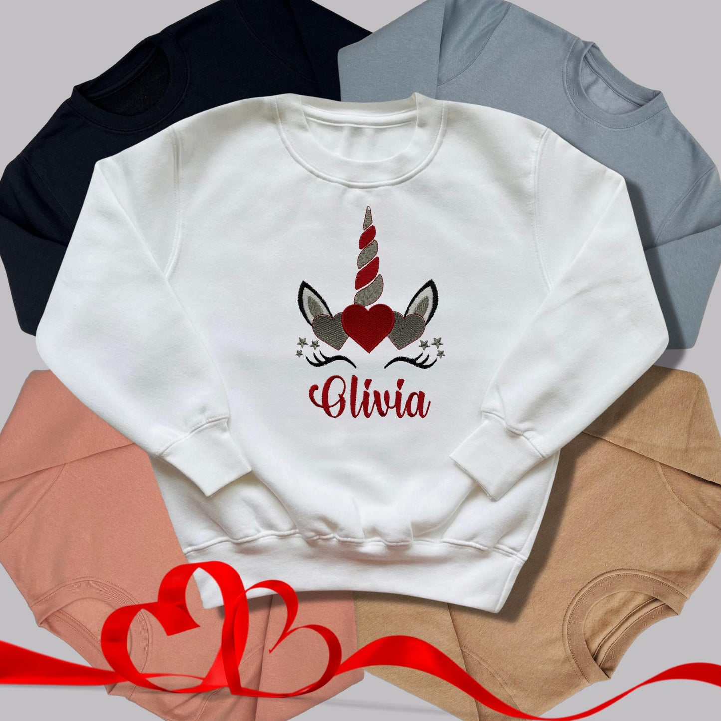 Personalised Embroidered Children's Valentine's Top: Unicorn Design.