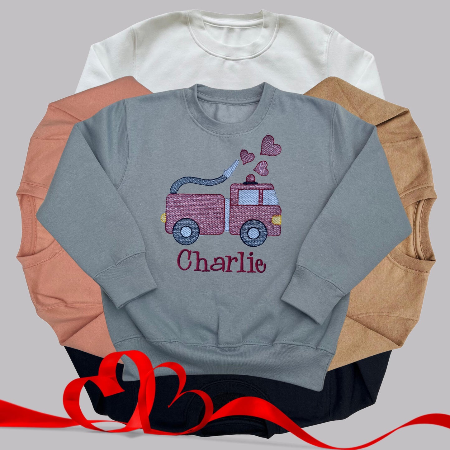 Personalised Embroidered Children's Valentine's Top: Fire Engine Design