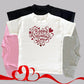 Personalised Embroidered Children's Valentine's Top: Heart Shape Design.