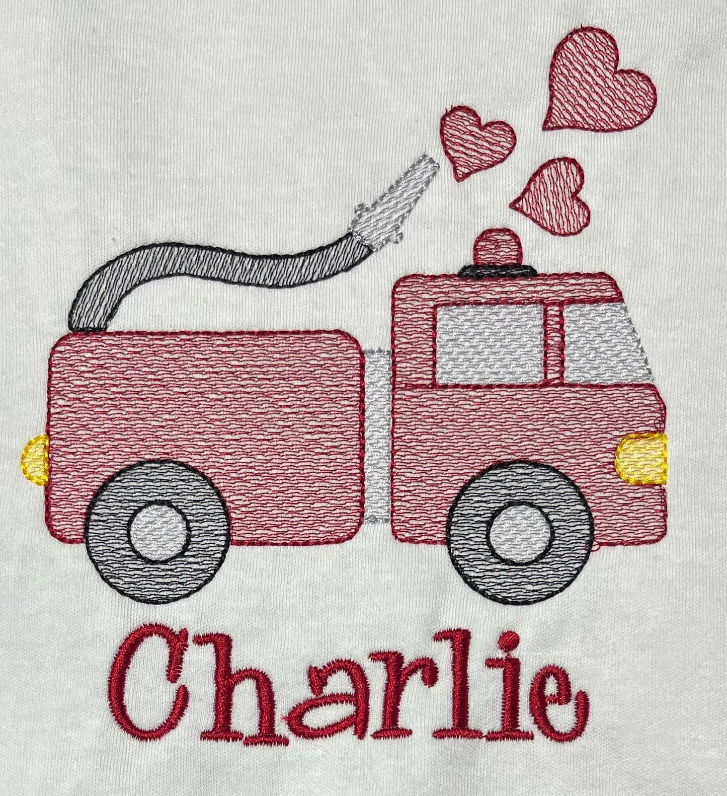 Personalised Embroidered Children's Valentine's Top: Fire Engine Design