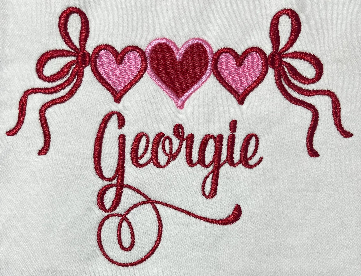 Personalised Embroidered Children's Valentine's Top:  Heart Banner Design