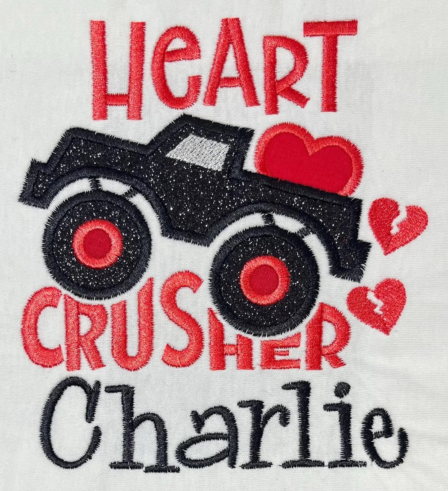 Personalised Embroidered Children's Valentine's Top: Truck Design.