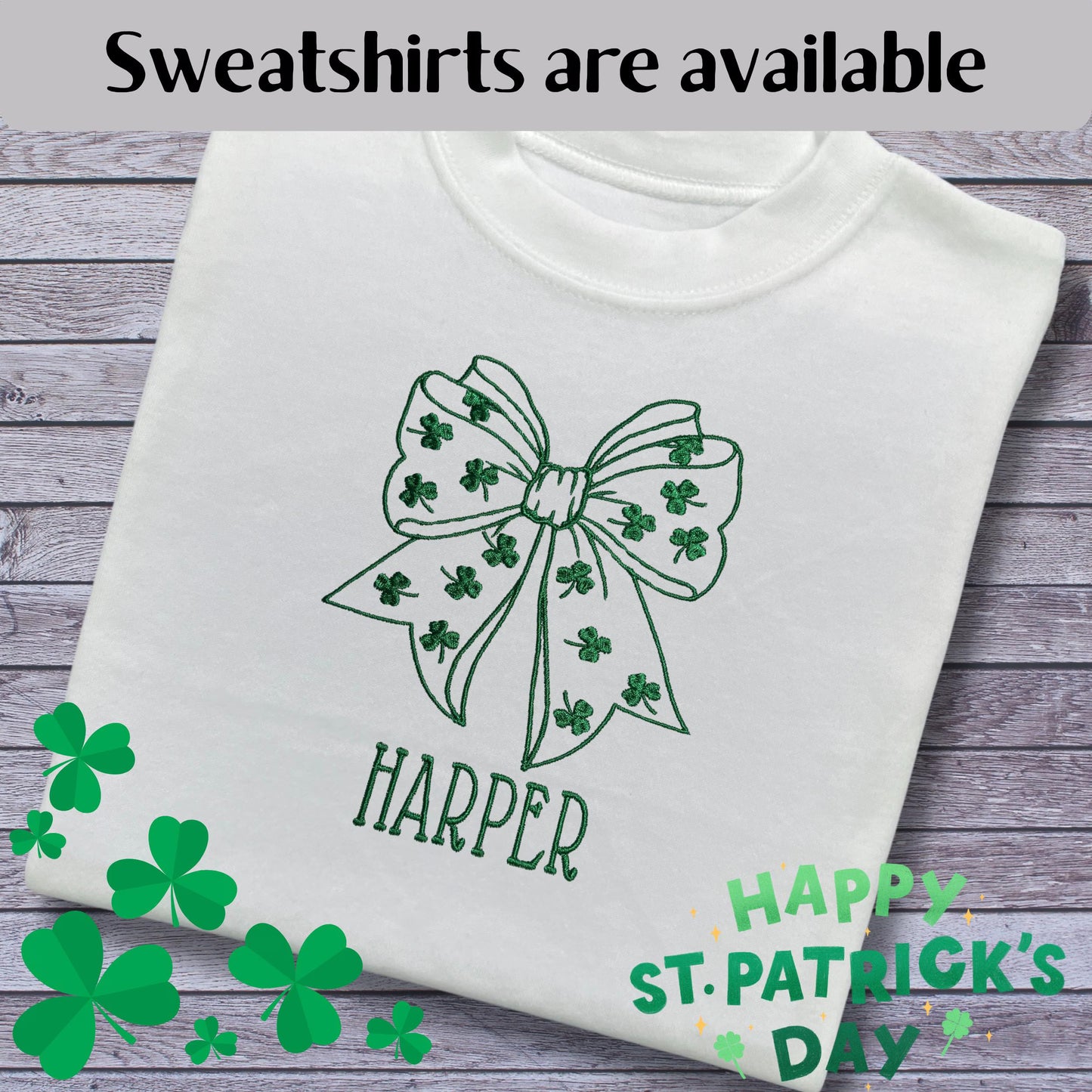 Personalised Embroidered Children's St Patrick's Day Bow with Shamrocks Design