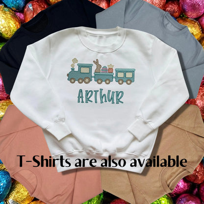 Personalised Embroidered Children's Easter Top: Train Design.